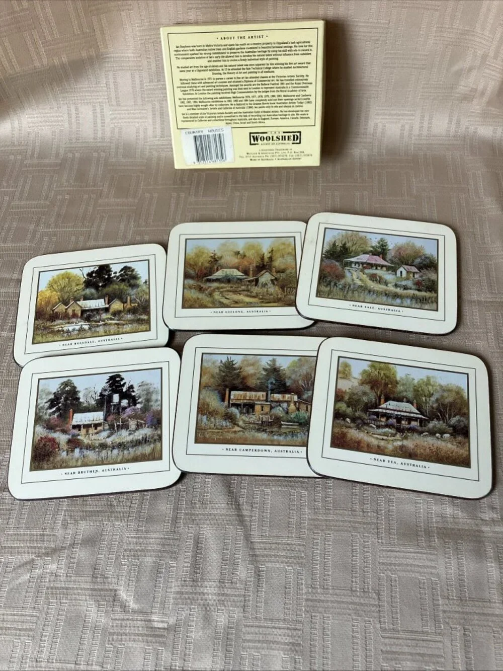Vintage set of 6 cork-backed coasters Australian brand 